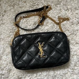 SAINT LAURENT Quilted Mini Becky Double Zip Bag in Black.